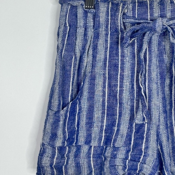 Linen Blend Striped Coastal blue white belted Shorts - Size Medium - Picture 5 of 14